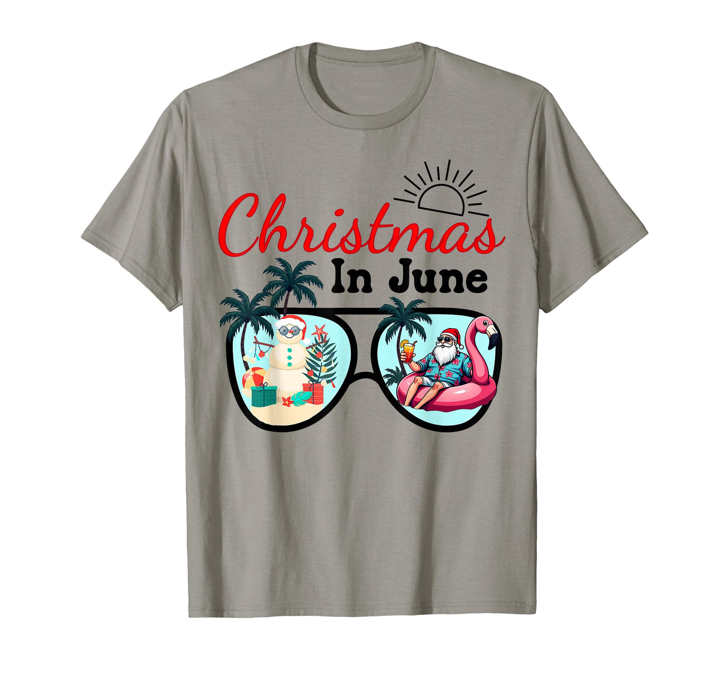 Vacation Christmas In June Sunglasses Santa Flamingo Summer T-Shirt