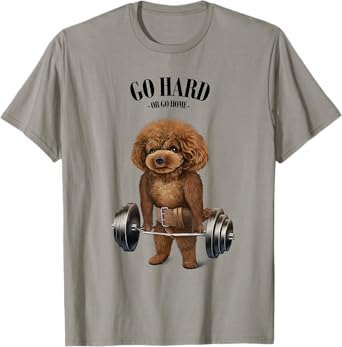 Poodle Dog Muscle Training with Barbell Shrug Bar Fitness T-Shirt for Men Women Kids