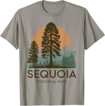 Retro Sequoia National Park Novelty Vacation Tree Minimalist T-Shirt