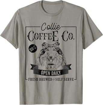 Retro Rough Collie Coffee Funny Dog Mom Coffee Lover T-Shirt for Men Women Girls Kids
