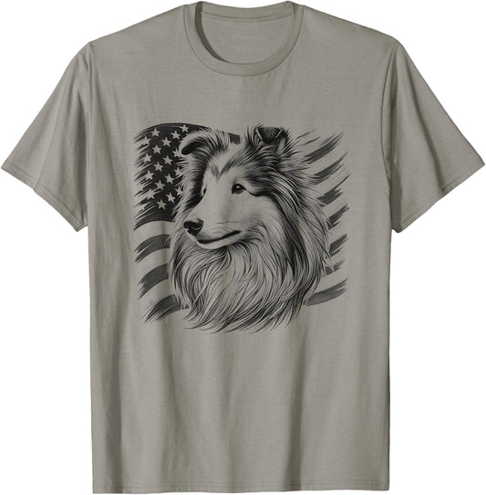 Shetland Sheepdog Dog Sheltie American Flag USA 4th of July T-Shirt