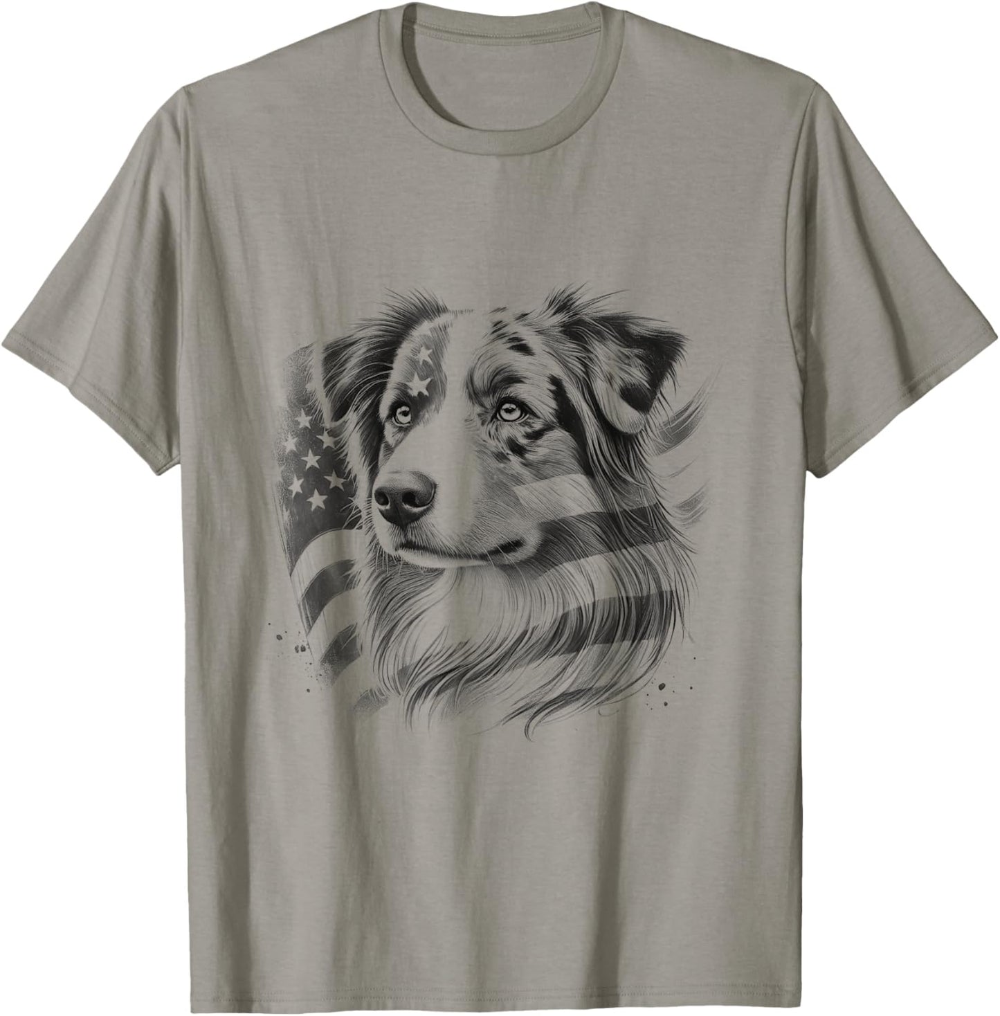 Australian Shepherd Dog American Flag Aussie Design T-Shirt
