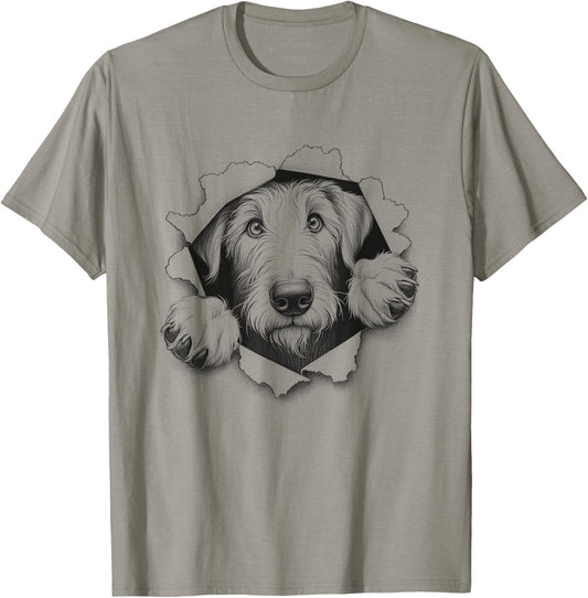 Funny Irish Wolfhound Dog Peeking Design T-Shirt