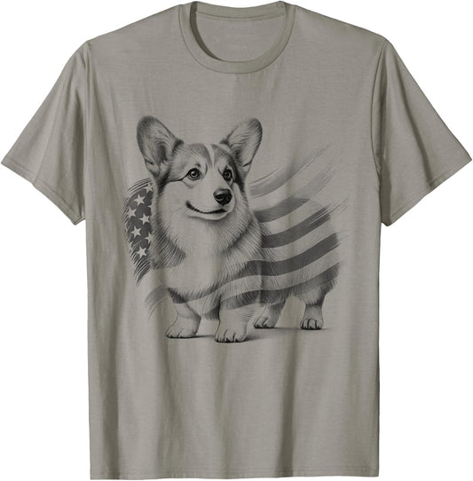 Pembroke Welsh Corgi Dog American Flag 4th Of July Design T-Shirt