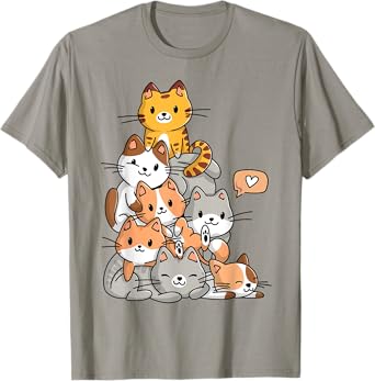 Cute Kawaii Cat Kitty Meowtain Cats Pile Chibi Women Girls T-Shirt