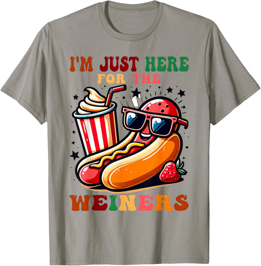 Just Here For The Wieners Funny Hot Dog 4th Of July American T-Shirt