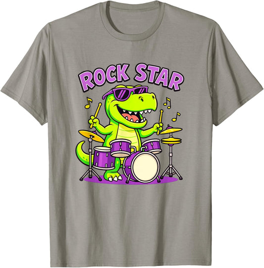 Dinosaur Rock Star Drummer T-Rex Funny Music Lover T-Shirt