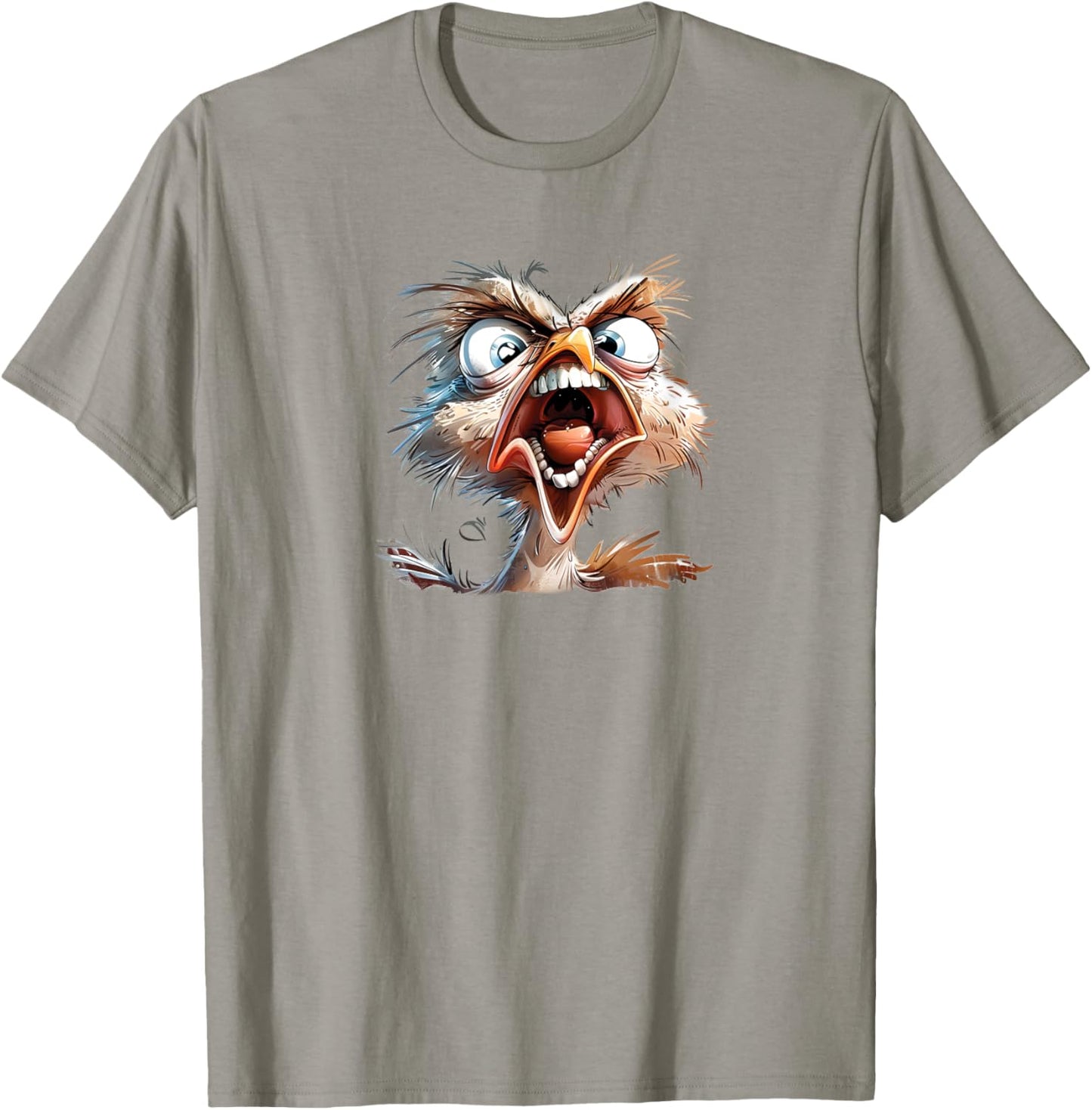 Angry Ostrich In Cartoon Style With Exaggerated Expressions T-Shirt