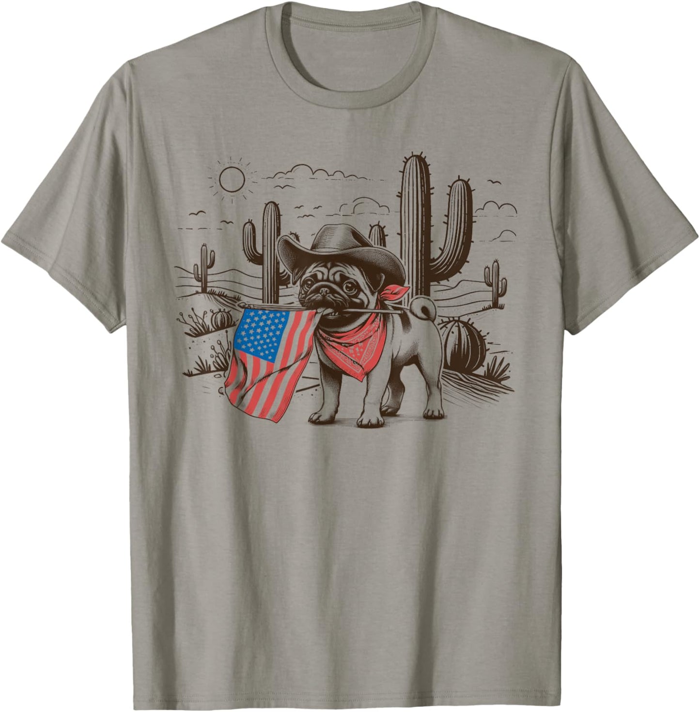 America Western Cowboy Dog Pug 4th of July T-shirt