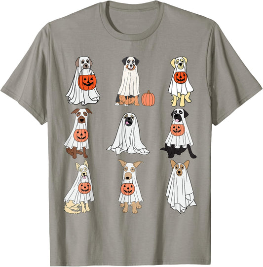 Dogs Ghost Cute Dogs Dressed As Ghost Funny Halloween Dog T-Shirt