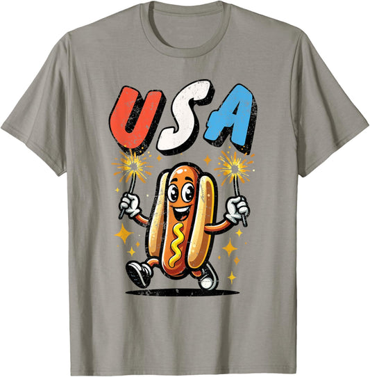 Hot Dog 4th of July fireworks Independence Day Retro T-Shirt