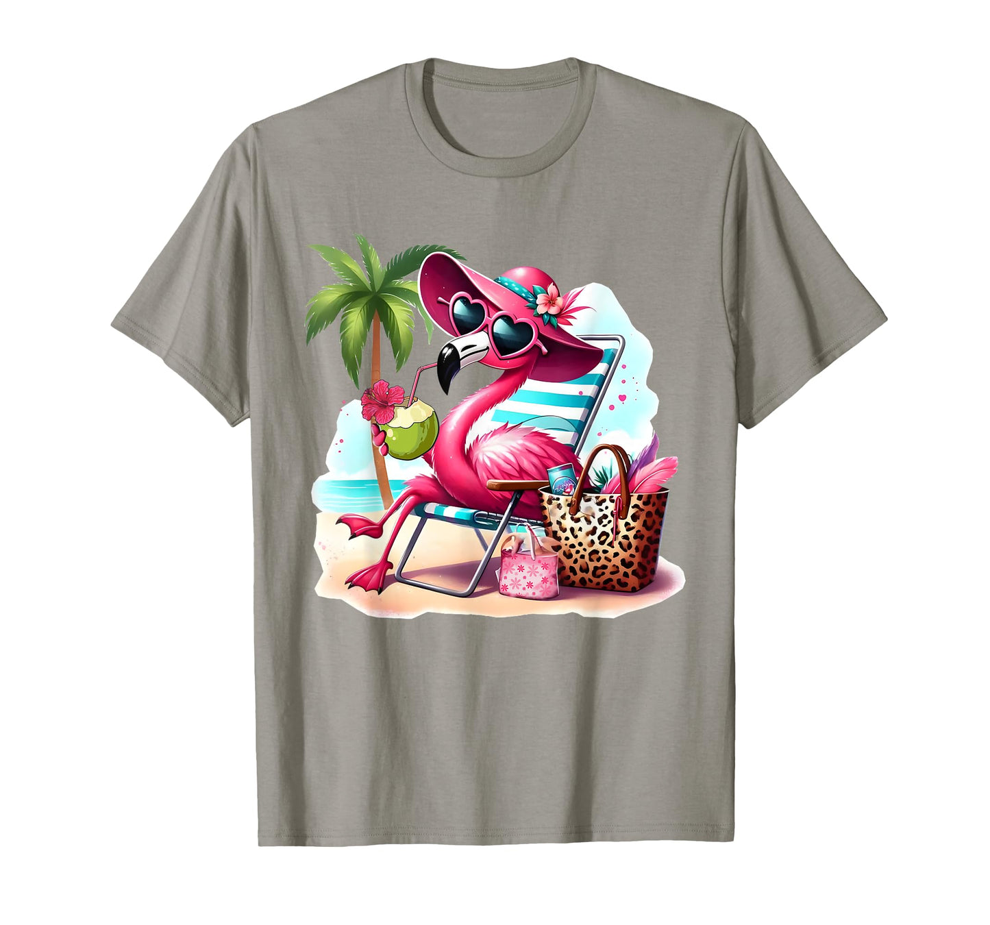 Flamingo At Beach Cute Flamingo Tropical Birds Women Girl T-Shirt
