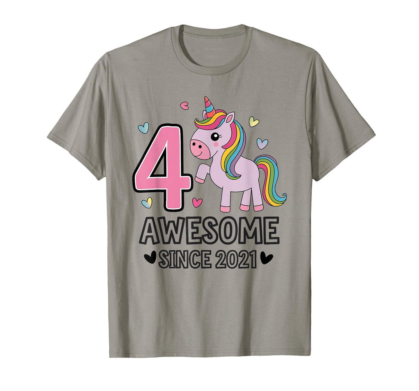 Unicorn 2025 Birthday Gifts for Girls DRNV 4 Year Old Awesome Since 2021 Unicorn T-Shirt Grey Small Classic Fit Short Sleeve T-Shirt