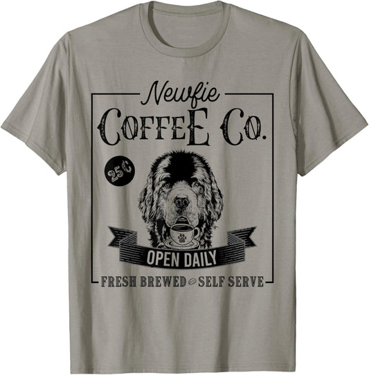 Retro Newfoundland Dog Coffee Funny Dog Mom Coffee Lover T-Shirt