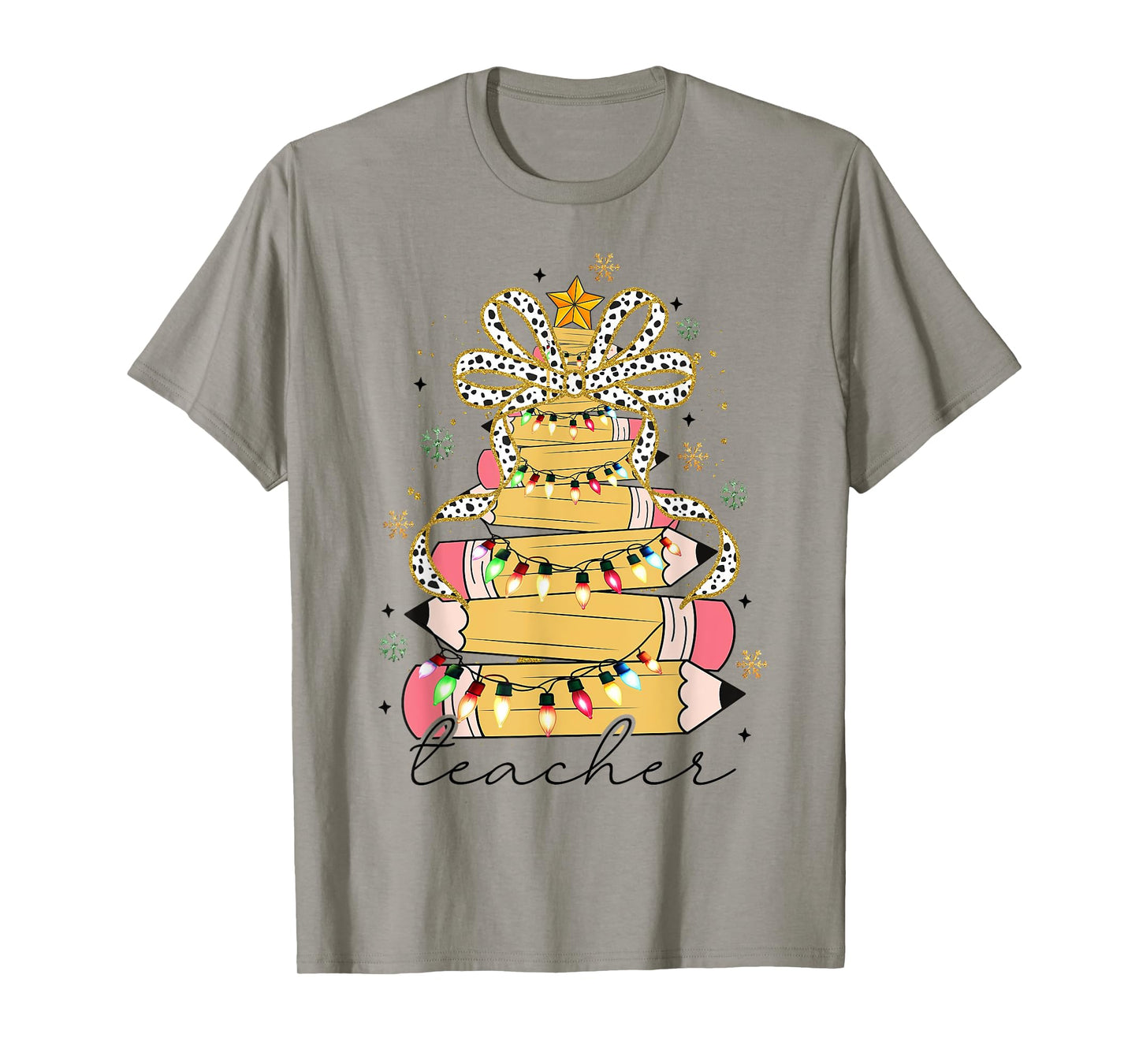 Teacher Crayon Christmas Tree Lights Student School Xmas T-Shirt