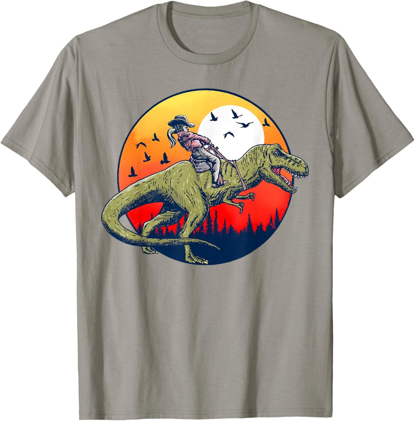 Cowgirl Rodeo Riding T-Rex Dinosaur Retro Tyrannosaurus T-Shirt