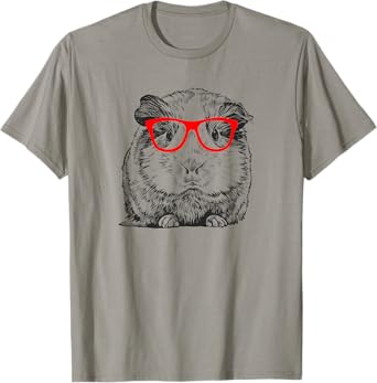 Hipster Guinea Pig in Red Glasses Pet Animal T Shirt T-Shirt
