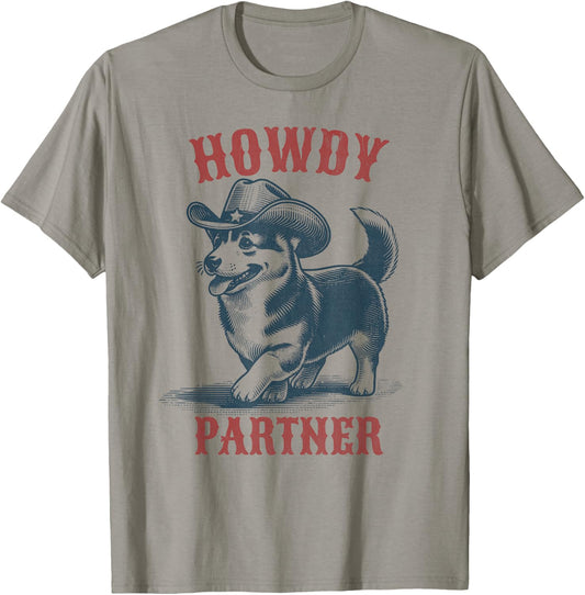 Howdy Partner - Ready for Rodeo - Cowboy Corgi Dog T-Shirt