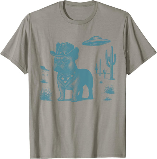 French Bulldog Cowboy Vintage UFO Western Country Dog Lovers T-Shirt