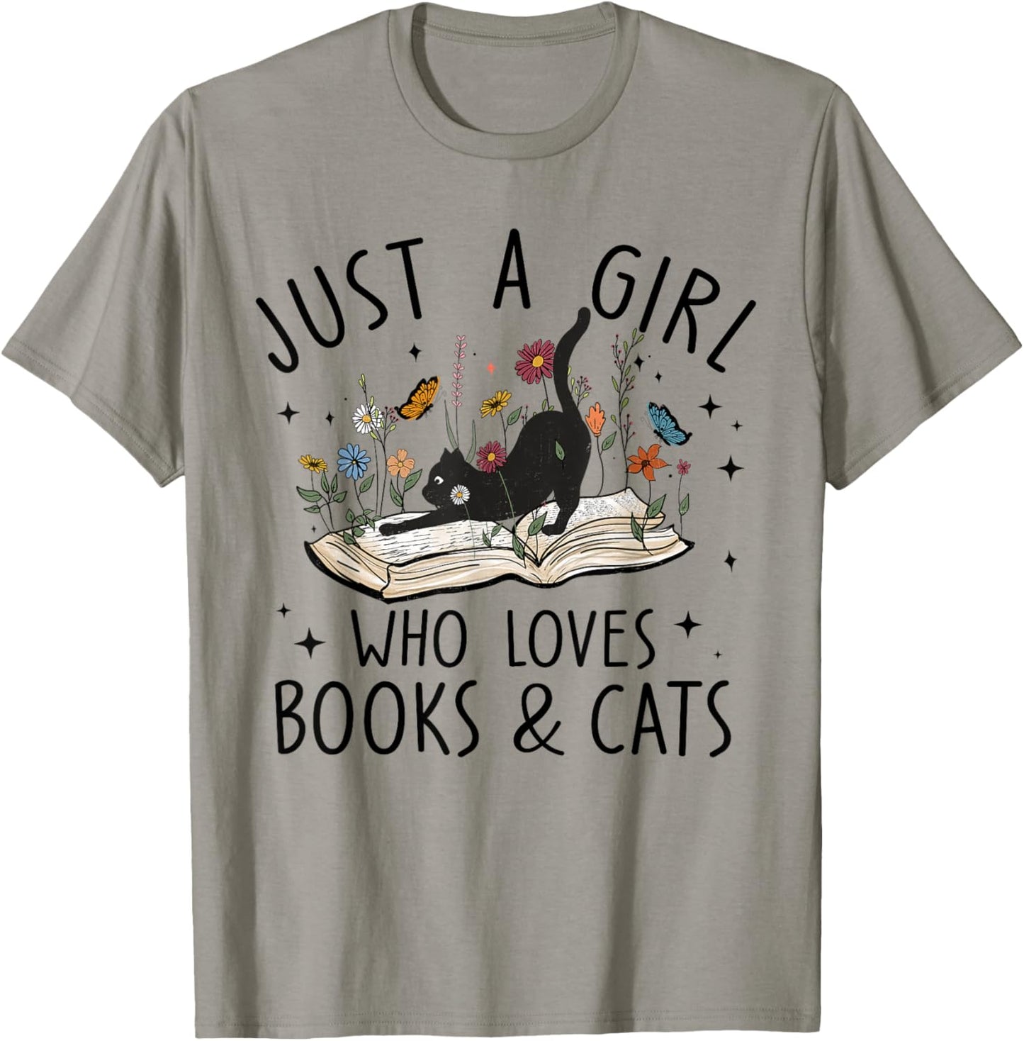 just A Girl Who Loves Cats And Books Reading Bookworm Girls T-Shirt