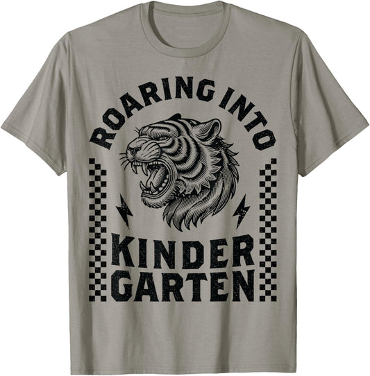 Roaring Into Kindergarten Tiger Funny Boys 1st Day of School T-Shirt