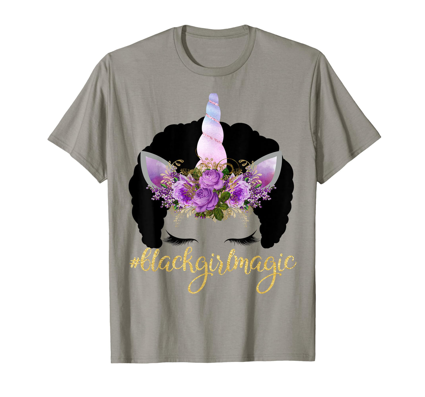 Purple Unicorn Afro Kids Gift Black Girl Magic Birthday Gift T-Shirt