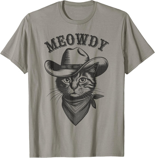 Meowdy Cat Funny Cowboy Western Graphic Cat Lady Cat Dad T-Shirt
