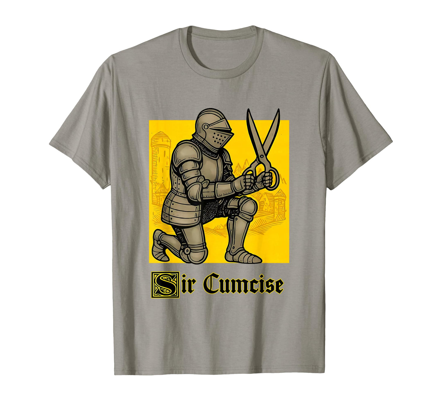 Sir Cumcise Knight Holding Scissors Funny Medieval T-Shirt