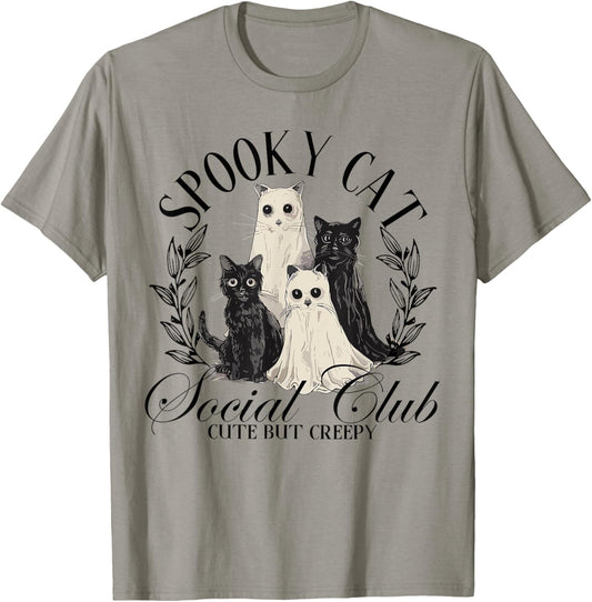 Spooky Cat Social Club Ghost Cat Halloween Gothic Black Cat T-Shirt