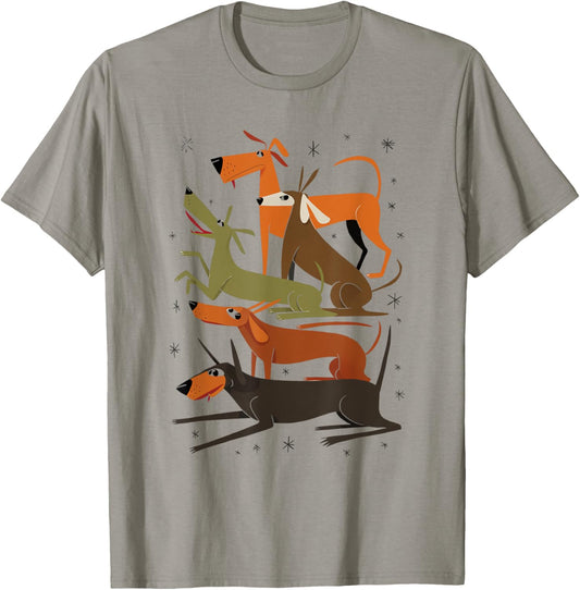 Vintage Retro Mid-Century Long Neck Dogs 50s 60s Style T-Shirt