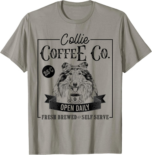 Retro Rough Collie Coffee Funny Dog Mom Coffee Lover T-Shirt