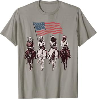 Western Cowgirl 4th of July Vintage USA Flag Patriotic T-Shirt