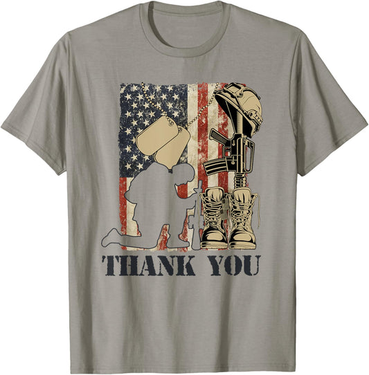 Distressed Memorial Day Shirt Flag Military Boots Dog Tags T-Shirt