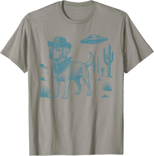 Labrador Retriever Dog Cowboy Vintage UFO Western Country T-Shirt