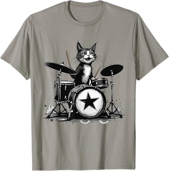 Punk Rockstar Kitten Kitty Cat Drummer Playing Drums Graphic T-Shirt
