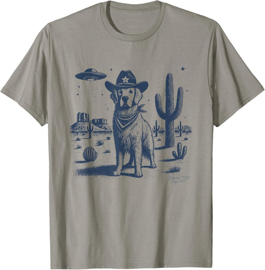 Golden Retriever Cowboy UFO, Golden Retriever Cowboy Hat T-Shirt