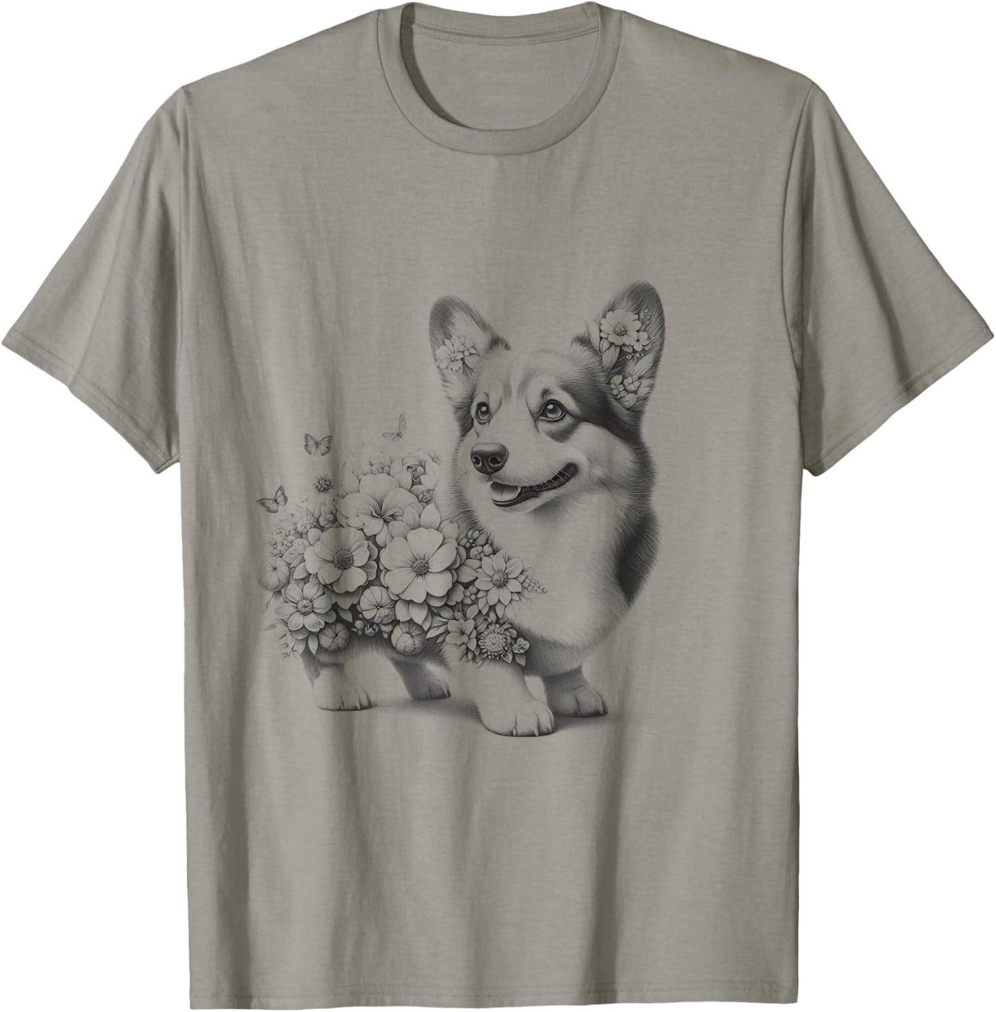 Floral Pembroke Welsh Corgi Dog Flowers Design Idea T-Shirt
