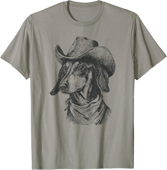 Vintage Cowboy Dachshund Go On Now Git Western Dachshund T-Shirt