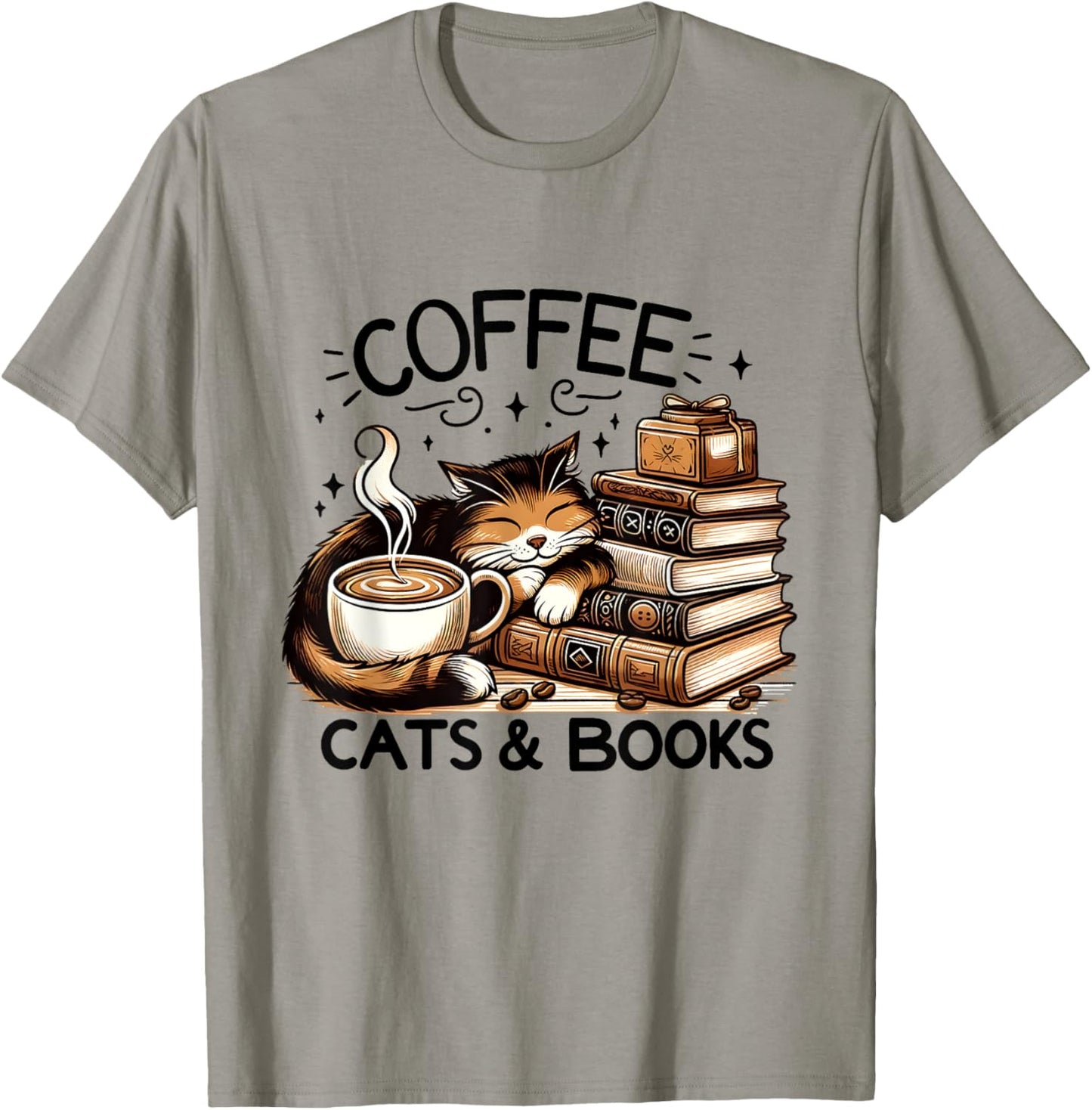 Funny Cute Coffee Cats Books Lover Gift Idea Women Men Kids T-Shirt