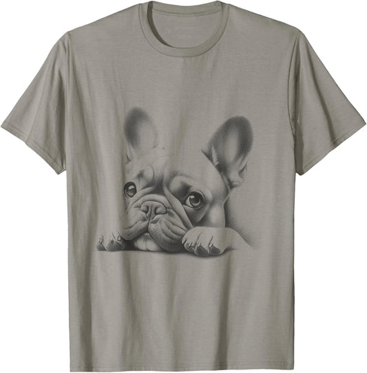 French Bulldog Peeking Frenchie Art Design For Men And Women T-Shirt