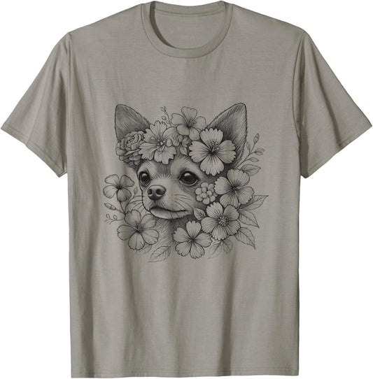 Floral Dog Chihuahua Flower Design For Girls And Women T-Shirt