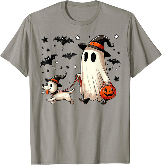Ghost Walking Dog Spooky Season Halloween T-Shirt