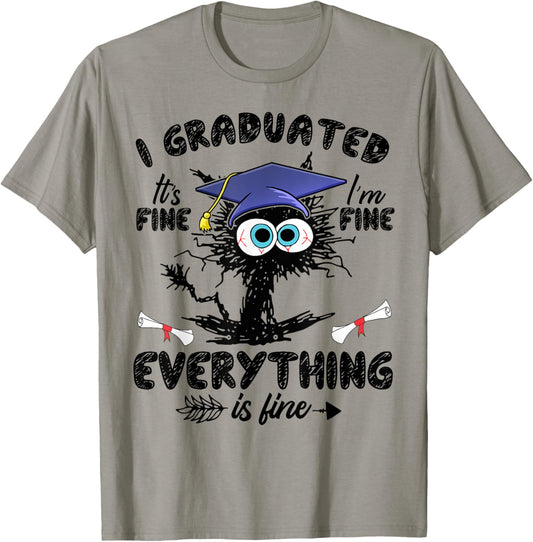 I Graduated Funny Black Cat Graduation Last day of School T-Shirt