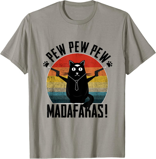 Cat Pew Pew Pew Madafakas Crazy Vintage Funny Cat T-Shirt