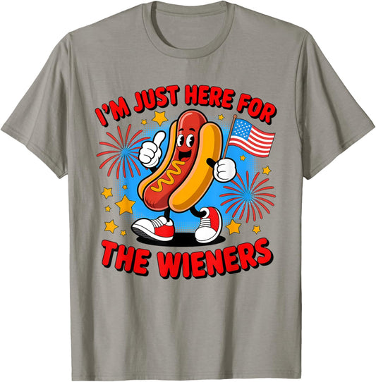 I'm Just Here For The Wieners Funny 4th of July Hot-Dog T-Shirt