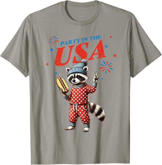 Party In The USA Raccoon Hotdog 4th of July Raccoon T-Shirt
