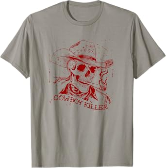 Death & Friends (Casual) Country Music & Western Killers - Cowboy Killer T-Shirt, Small, Grey