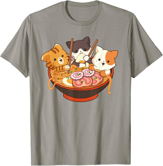 Kawaii Cute Anime Cats Otaku Japanese Ramen Noodles T-Shirt