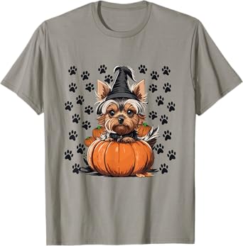 Yorkie Halloween Costume Tee Pumpkin Men Women Kids Dog T-Shirt