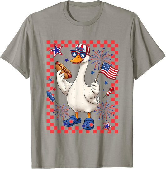 Silly-Goose On The 4th of July Hotdog American Flag USA T-Shirt